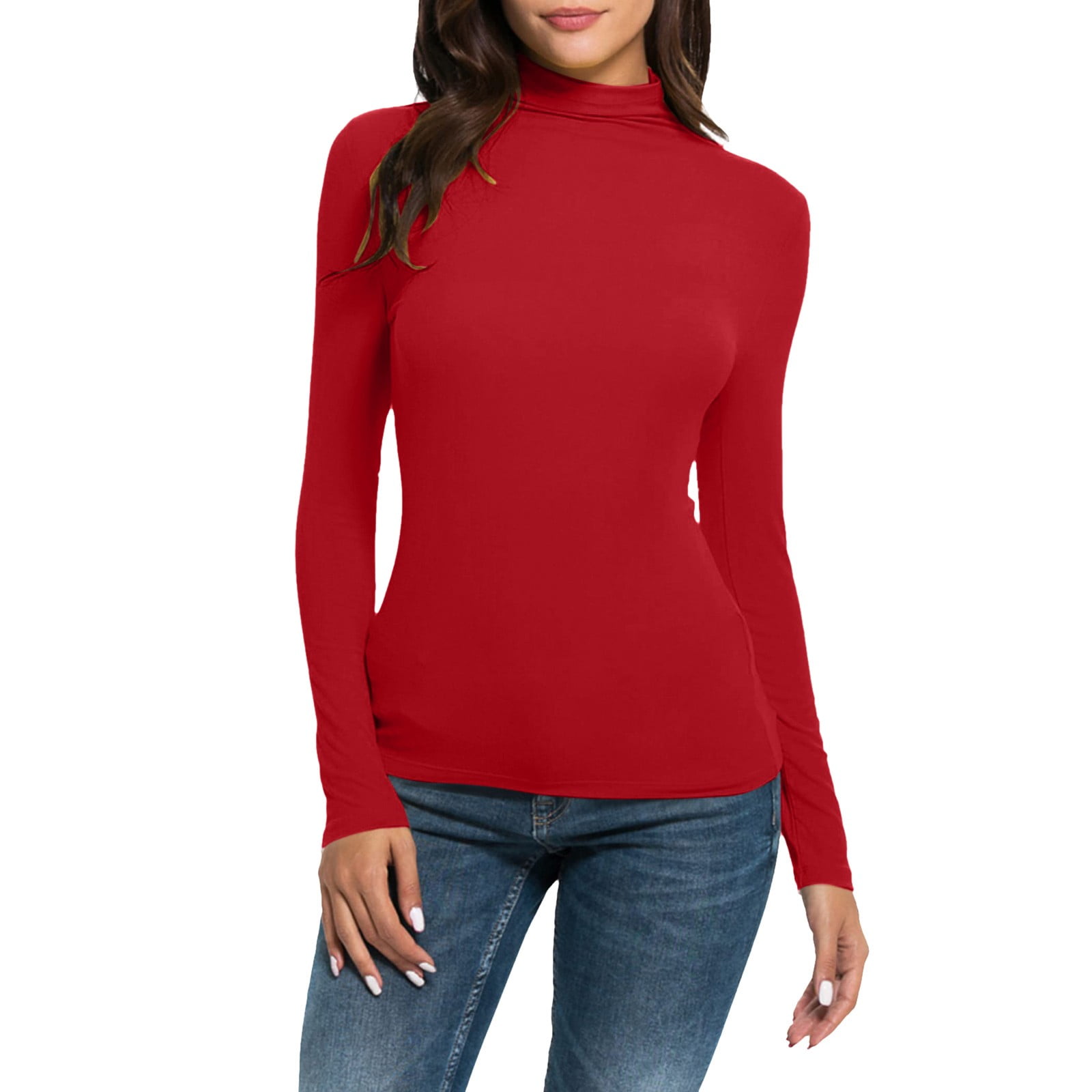 Baocc Long Sleeve Shirts for Women, Women Casual Solid Long Sleeve Mock Turtleneck Blouse Tops