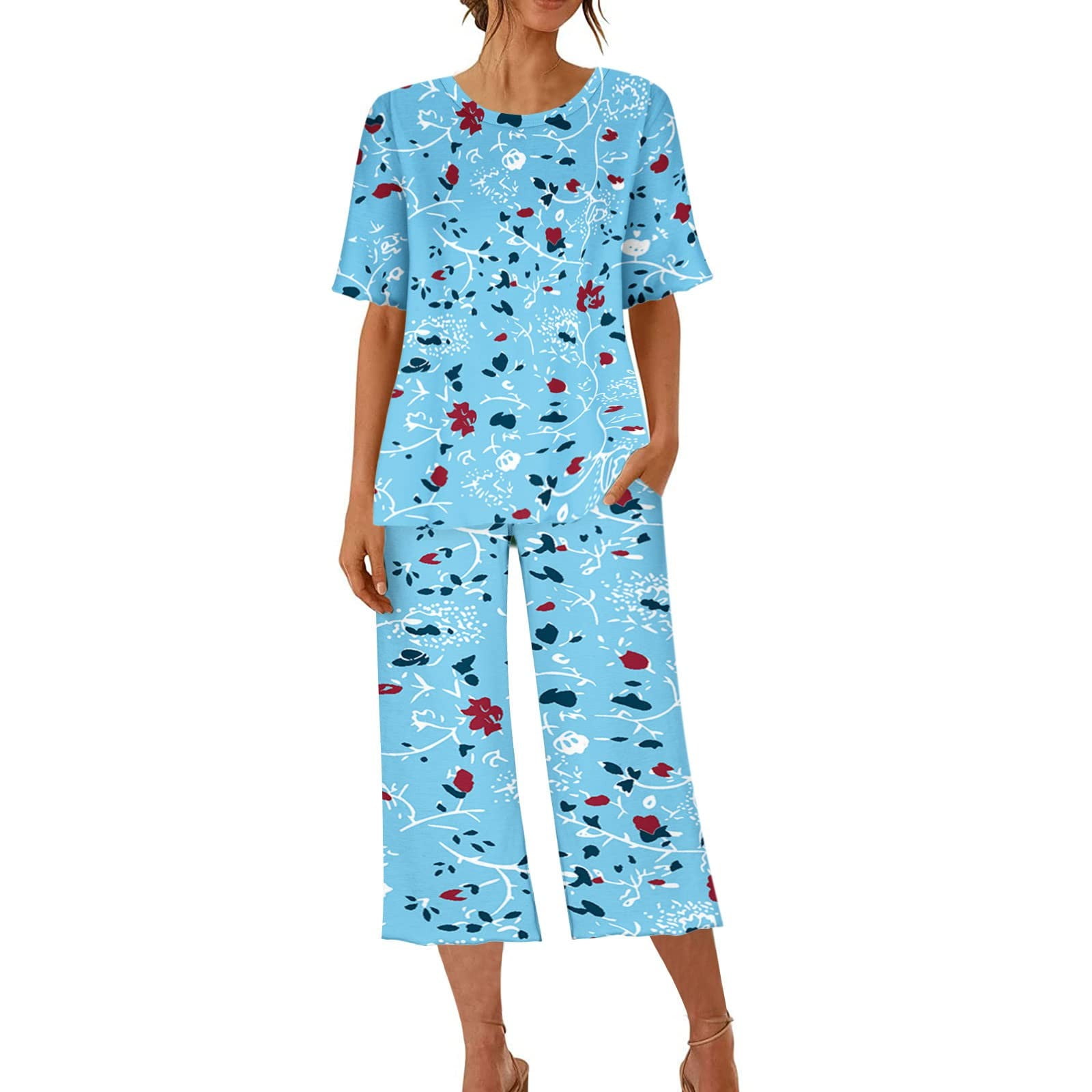Baocc Pajamas for Women Set Pajamas for Women Set Short Sleeve Capri ...