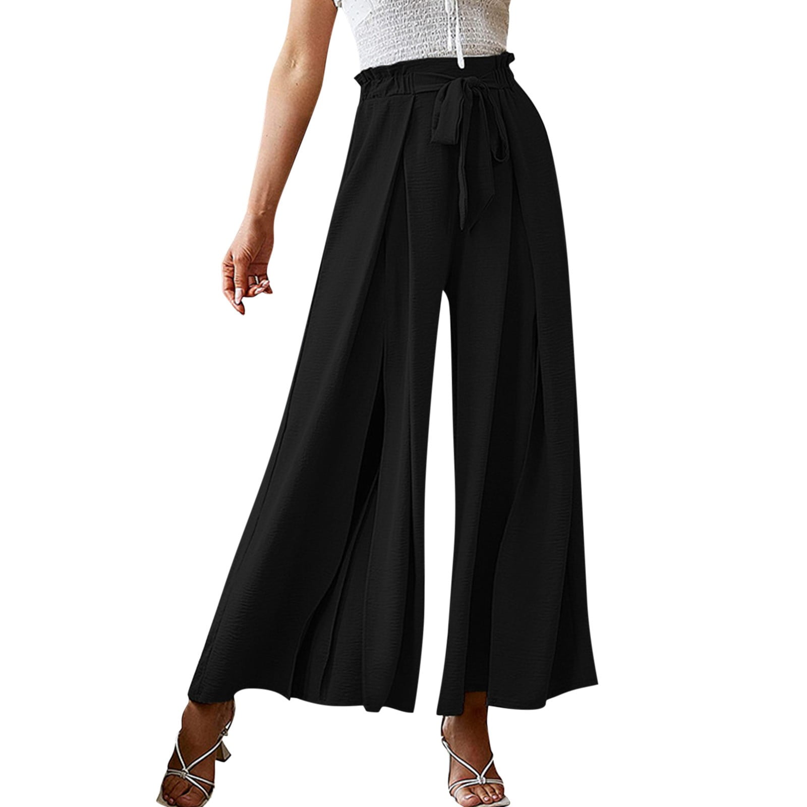 Women's Women Fashion Bow Loose High Waist Pleated Wide Leg Trousers Summer Compression  Pants Butt Lifting Leggings Blue : : Clothing, Shoes & Accessories