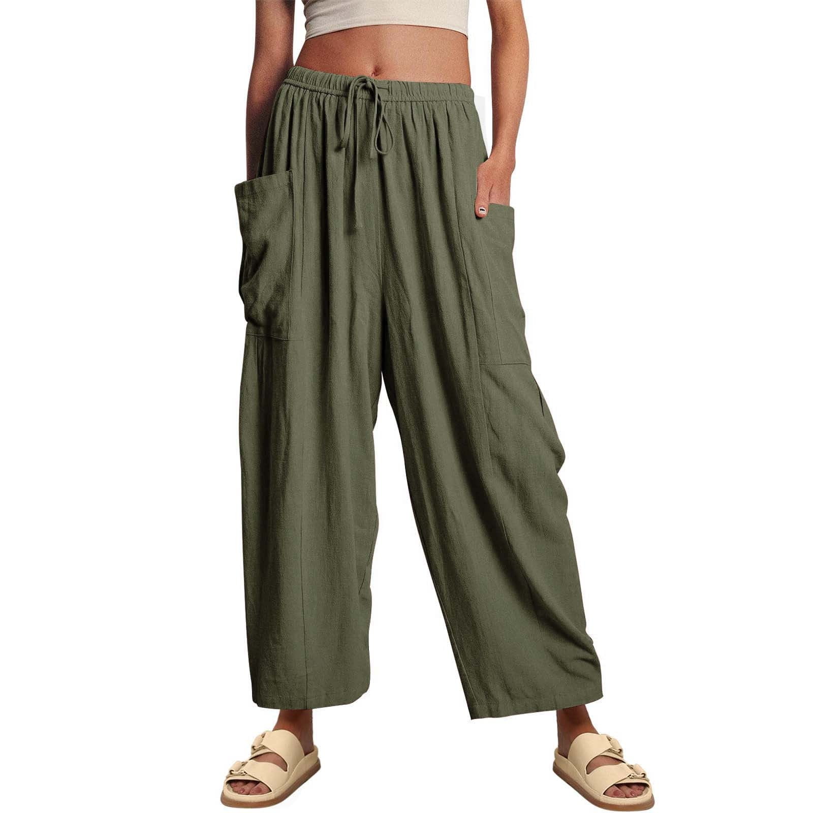 Baocc Pants for Women Lillusory Women‘S Linen Wide Leg Pants 2024 Casual  Loose Lightweigt Beach Palazzo Harem Pants Wide Leg Pants Woman Grey 2Xl