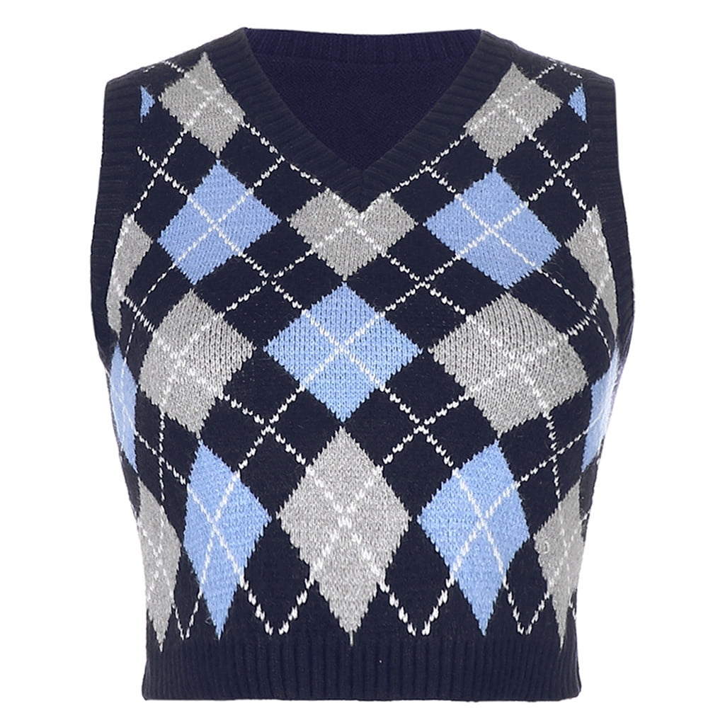 Baocc Turtleneck Sweater Womens Casual Plaid Knitted Tank Top Knitwear