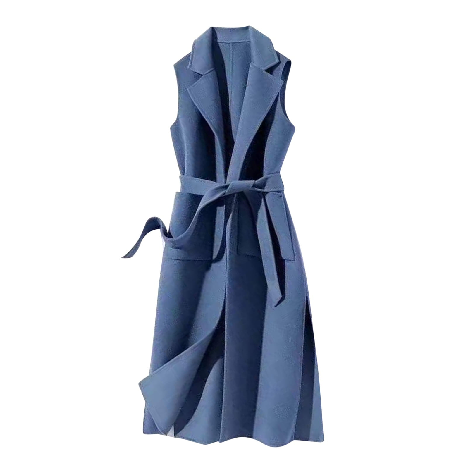 Baocc Wool Blend Coat Women\'s Autumn and Winter Vest Woolen Solid Color  Strap Personality Long Vest Jacket,Boucle Jackets for Women Blue