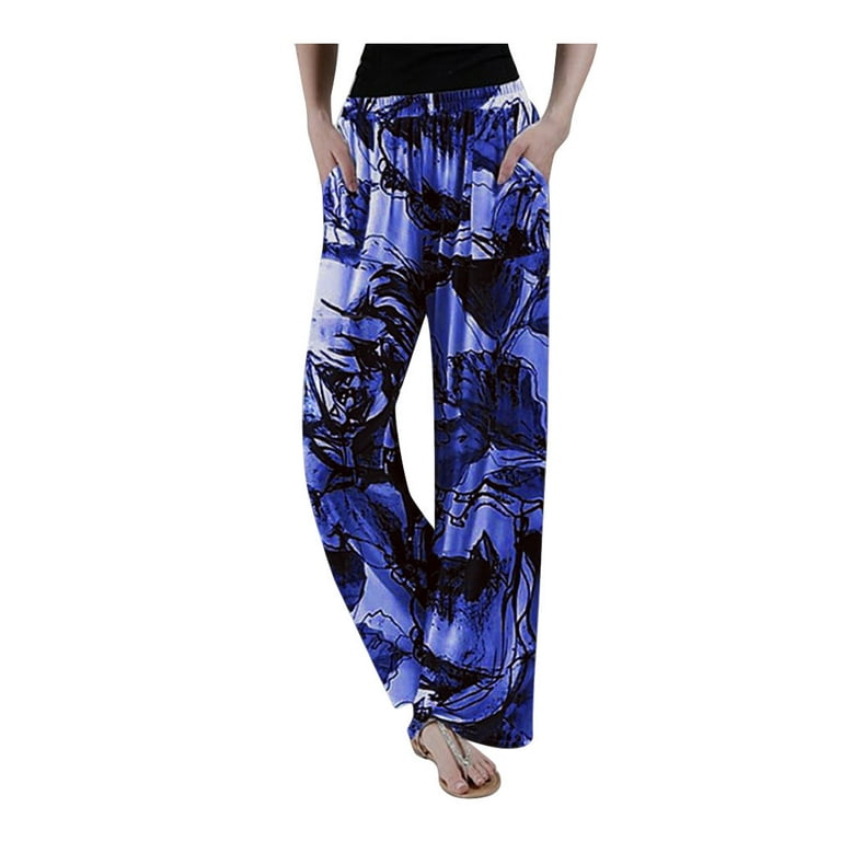 Baocc yoga pants Long Waist Pant Womens Elastic Pants Ladies Trousers Print  Loose Yoga Casual Pants pants for women Blue 