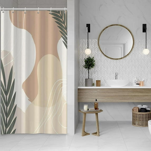 Baocicoo Beige Green Leaves Shower Curtain Sets Brown Cream Shower Curtains for Boho Bathroom Bathtub Decorations Durable Polyester Waterproof Curtain for Bathroom with Hooks 36x72 Inches