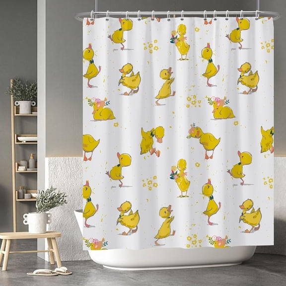 Baocicoo Cute Cartoon Baby Duck Shower Curtain Lovely Yellow Baby Duck Pattern Shower Curtain for Bathroom Bathtub Living Room Decor Fabric Waterproof Curtains for Bathroom with Hooks 72x84 Inches