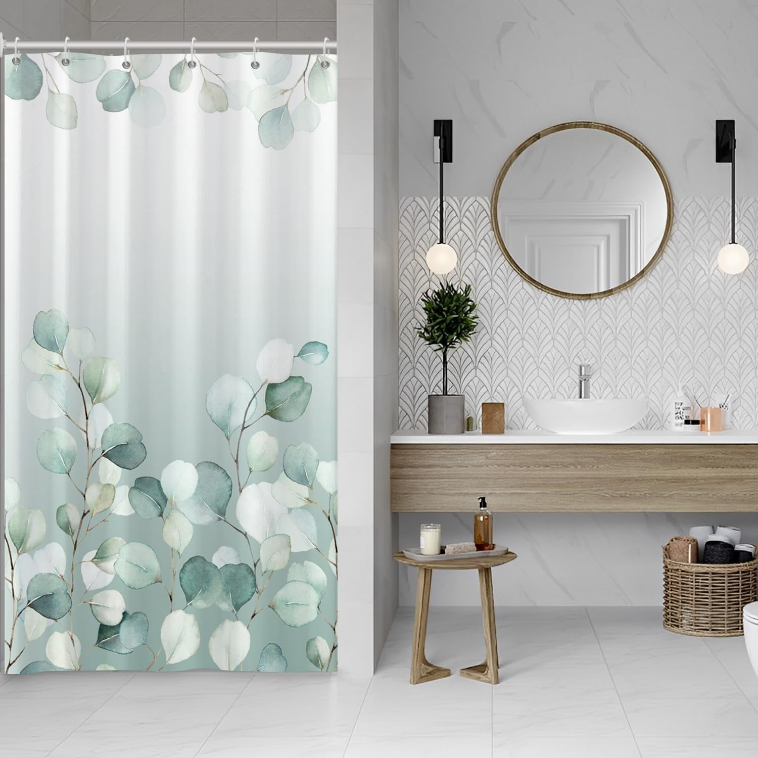 GCIREC Purple Eucalyptus Leaf Shower Curtain – Waterproof Fabric, 72x72 Inches, With 12 Hooks, Machine Washable