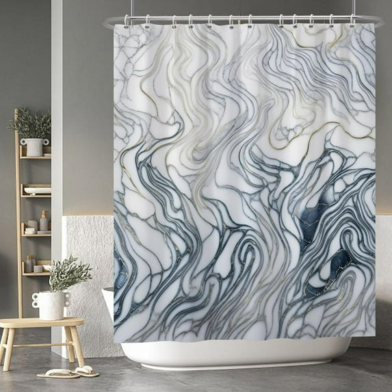 Baocicoo Gold Navy Blue White Marble Shower Curtain Modern Boho Shower Curtain for Bathroom Luxury Texture Hostel Bathtub Bathroom Decorations Waterproof Fabric Shower Curtain with Hooks 72x84 Inches