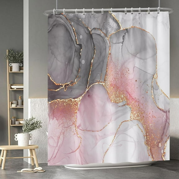 Baocicoo Gold Pink Grey Marble Shower Curtain for Bathroom Modern Luxury Bohemia Shower Curtain for Girls Dormitory Hostel Bathtub Decor Waterproof Fabric Shower Curtain with Hooks 72x84 Inches