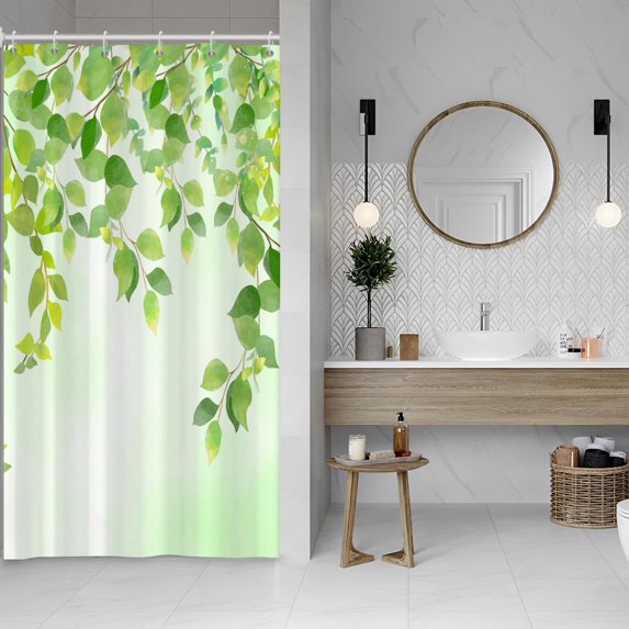 Baocicoo Green Leaves Shower Curtain Sets Plant Botanical Shower Curtain for Bathroom Fresh Countryside Farmhouse Bath Decor Waterproof Durable Polyester Shower Curtain with Hooks 36x72 Inches