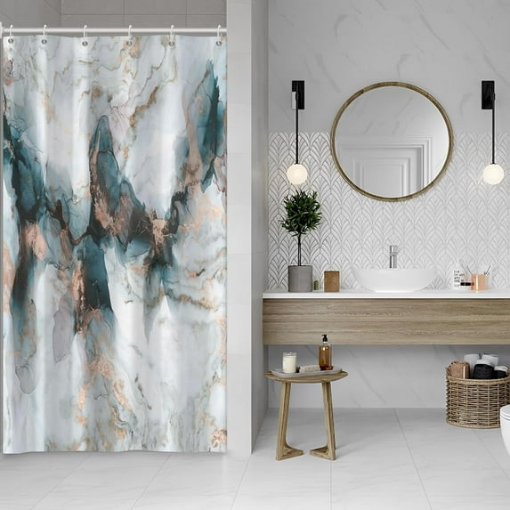 Baocicoo Green White Marble Shower Curtain Modern Abstract Shower Curtain Luxury Texture Bathroom Decor Modern Hostel Hotel Bathtub Waterproof Polyester Shower Curtain with Hooks 36x72 Inches