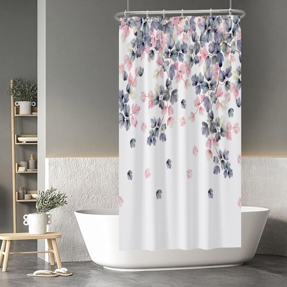 Baocicoo Pink and Violet Leaves Shower Curtain Spring Watercolor Plant Eucalyptus Botanical Shower Curtains for Bathroom Bathtubs Waterproof Fabric Shower Curtain with Hooks 36x72 Inches