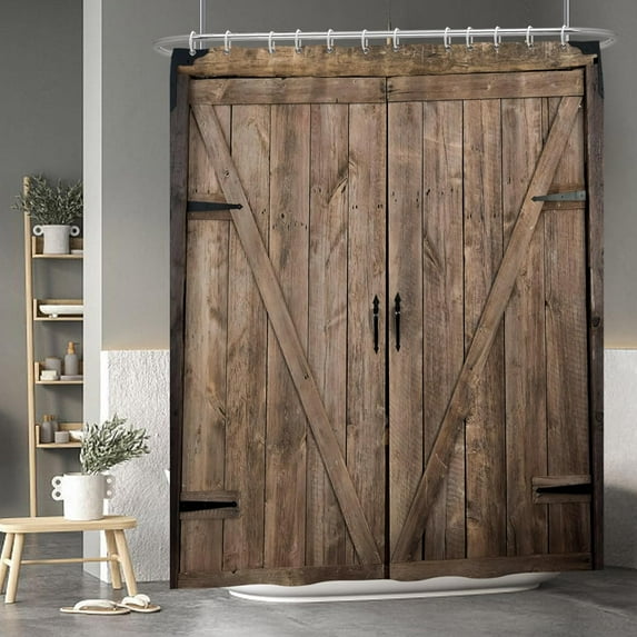 Baocicoo Wooden Barn Door Shower Curtain Sets Rustic Vintage Shower Curtain for Farmhouse Rural Art Bathroom Decor Living Room Waterproof Durable Polyester Shower Curtain with Hooks 72x84 Inches
