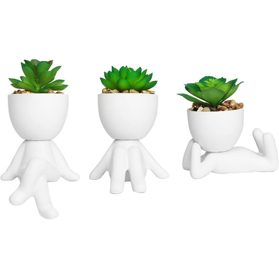 BaodeLi 3 PCS Artificial Succulents Plants, Mini Succulents Plants Artificial, Office Decor for Women for Desk Decor Bedroom Aesthetic Office Decor for Women,Table Decor (Ceramic White)
