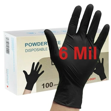 Baodeli Black Nitrile Disposable Gloves 6 Mil. Chemical Resistance, Latex & Powder Free, Textured Fingertips Gloves(Large - 100Pcs)