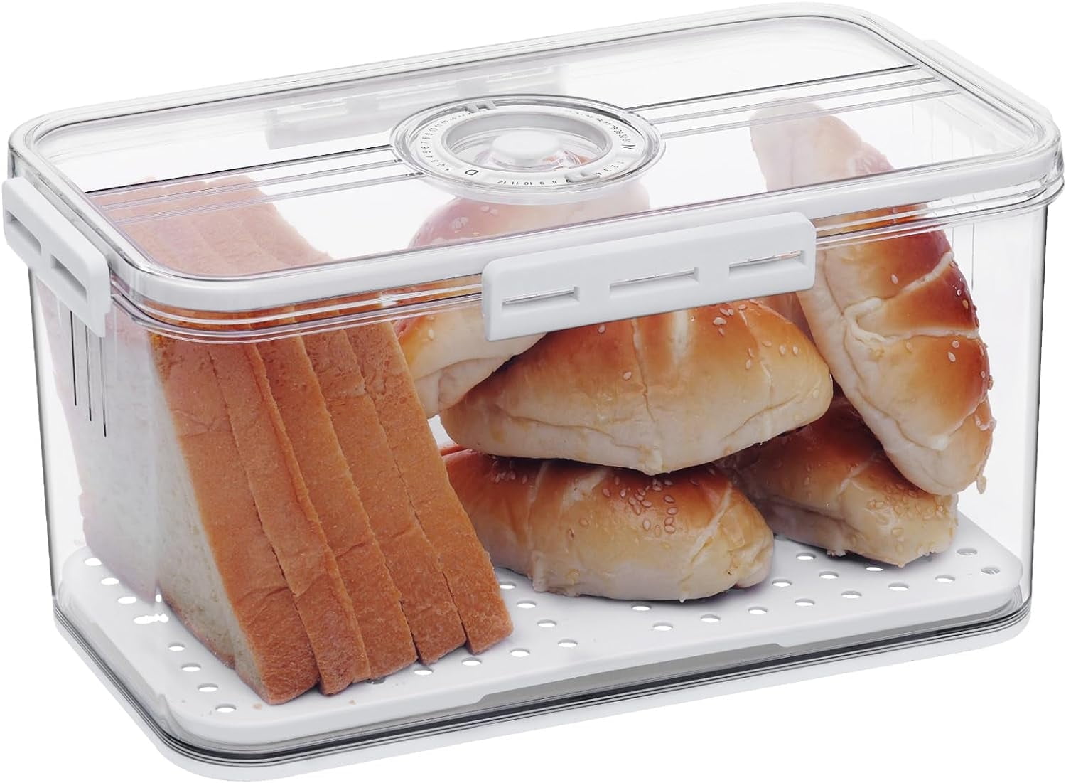 Baodeli Bread Box Bread Boxes for Kitchen Counter Airtight, Time Recording Bread Storage Container with Lid, Bread Keeper for Homemade Bread, Toast, Bagel, Donut and Cookies, White