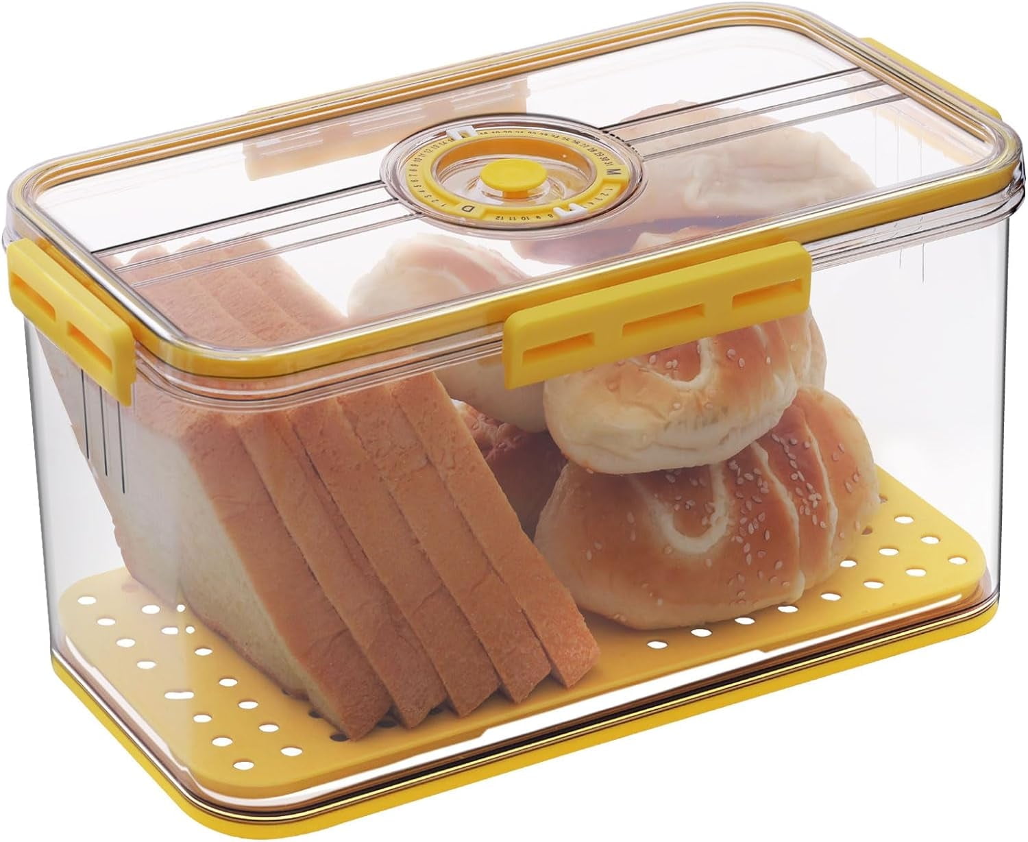 Baodeli Bread Box Bread Boxes for Kitchen Counter Airtight, Time Recording Bread Storage Container with Lid, Bread Keeper for Homemade Bread, Toast, Bagel, Donut and Cookies, Yellow