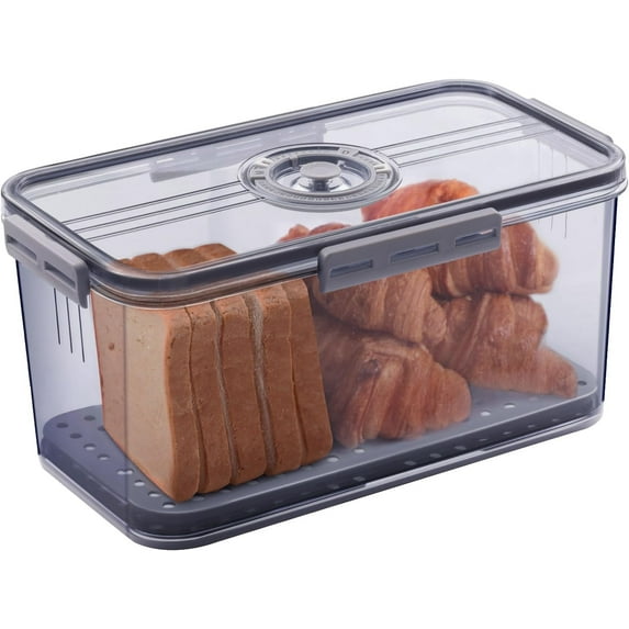 BAODELI Airtight Bread Box with Lid, Bread Storage Container for Homemade Bread, Toast, Bagels, Donuts, Cookies, Grey