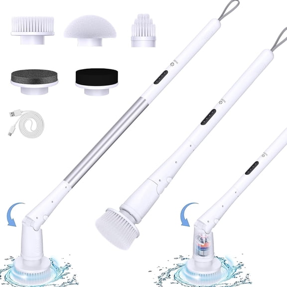 Baodeli Cordless Shower Cleaning Brush with 5 Replacement Heads, Adjustable Angle, Power Electronics Cleaning Brush, 1 Total Count, 1 Pack