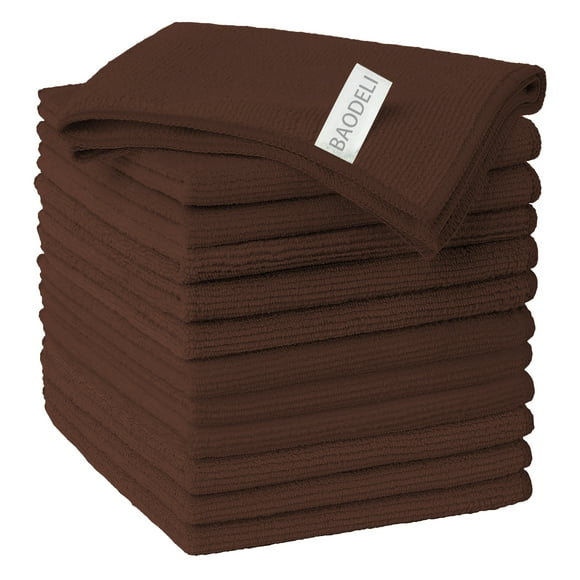 Baodeli Microfiber Cleaning Cloths, All-Purpose Microfiber Towels, Streak Free Cleaning Rags, Pack of 12, Multicolour,Size:12" x 12"(Brown)