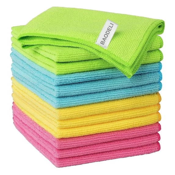 Baodeli Microfiber Cleaning Cloths, All-Purpose Microfiber Towels, Streak Free Cleaning Rags, Pack of 12, Multicolour,Size:12" x 12"