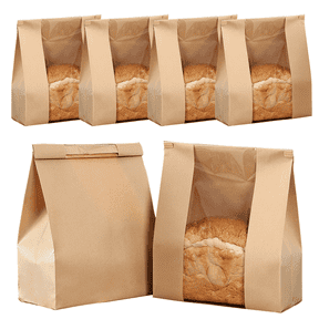 BAODELI Paper Bread Bags with Window for Sourdough Bread & Baked Food Packaging, Pack of 50 (13.7 x 8.2 x 3.5 inch)