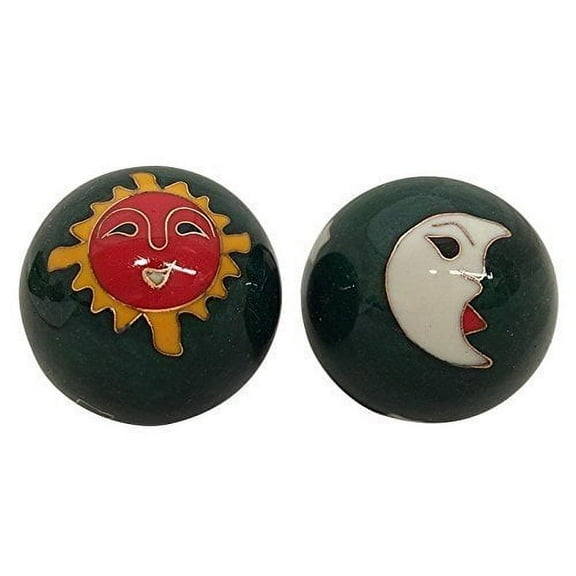 Baoding Balls Chinese health Massage Exercise Stress Balls - Green Moon & Sun #3