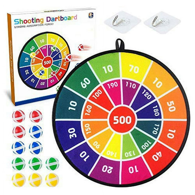 Baodlon Kids Dart Board Game Set - 14 Inches Dart Board for Kids with 12 Sticky Balls - Darts Board Set with Colorful Box - Safe Darts Board Game Gift Toy for 3,4,5,6,7, 8-12 Years Old Kids Boys Girls