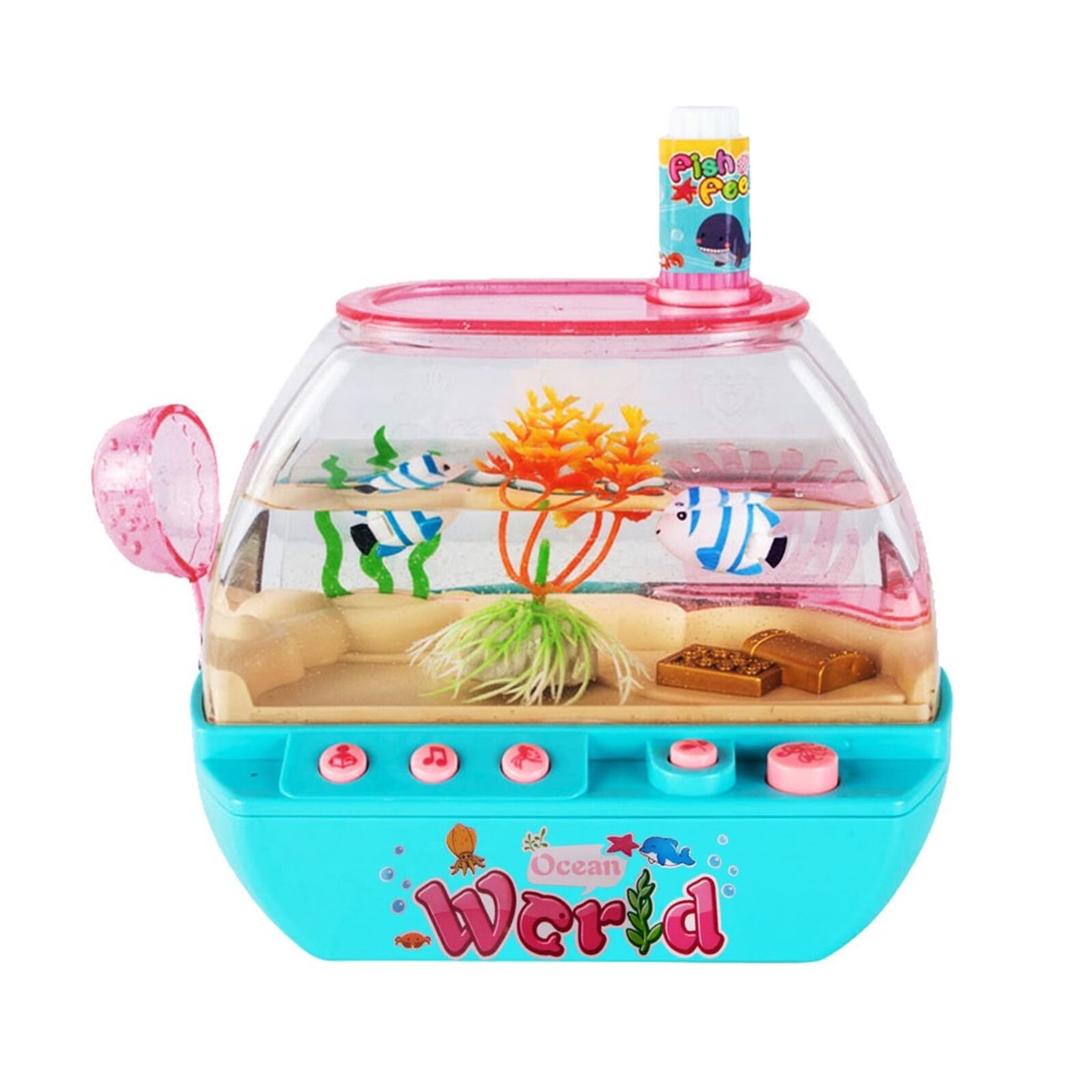 Valentine's Day Mini Aquarium For Kids Fishing Toys Artificial Fish Tank  With Moving Fish*4 With USB Light And Music Fishing Rod Fishing Net