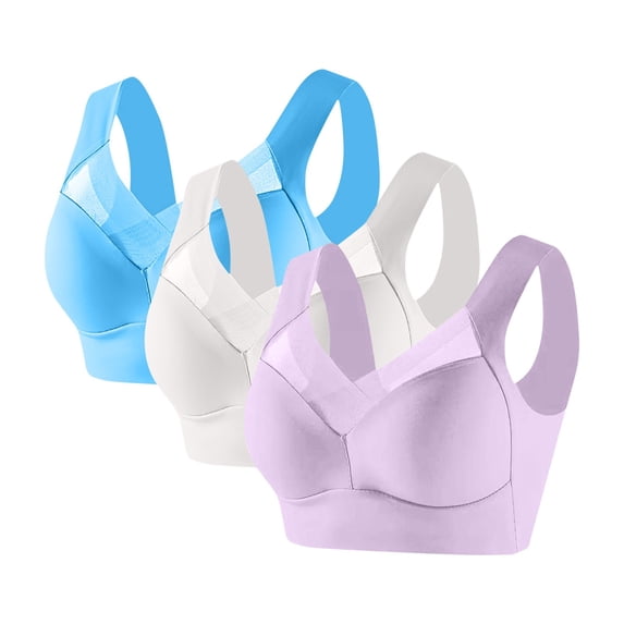 Baofubaomei Full Coverage Bras for Women Wireless Plus Size 3 Pack Seamless Bra Push up Wide Straps Bralette Comfortable Breathable Brassiere