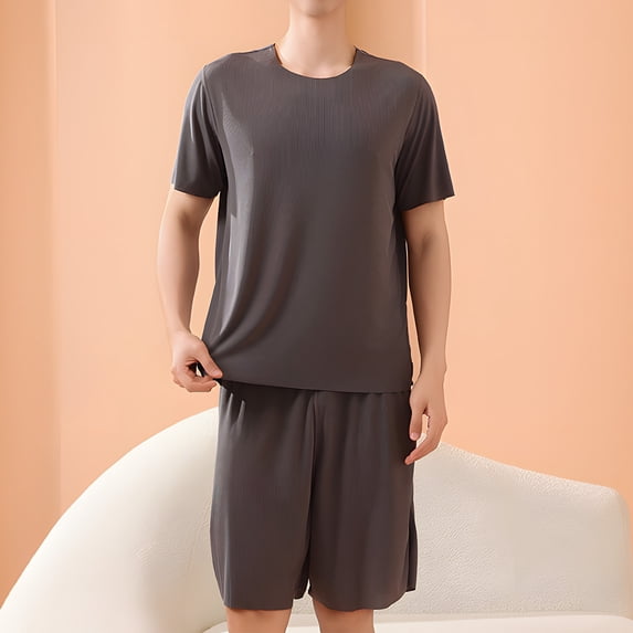 Baofubaomei Mens Summer Pajamas Sets Short 2 Piece Big and Tall Lightweight Crew Neck Lounge Sets Short Sleeve Top and Shorts Sleepwear Comfy Soft Loungewear
