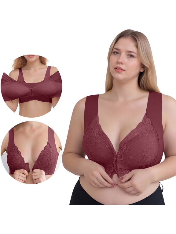 Push up Bras for Women Wireless Plus Size Front Closure Seamless Bralette Push up Wide Strap Brassiere Comfortable Lace Bra