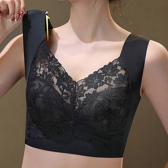 Baofubaomei Womens Lace Wireless Bra Plus Size Push up Seamless Brassiere Wide Strap Supportive Bralette Comfy Womens Bra for Sleeping