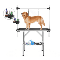 Baohe 46-inch Dog Grooming Table, Stainless Steel Foldable, Adjustable/Mesh Tray/Storage Box, Black