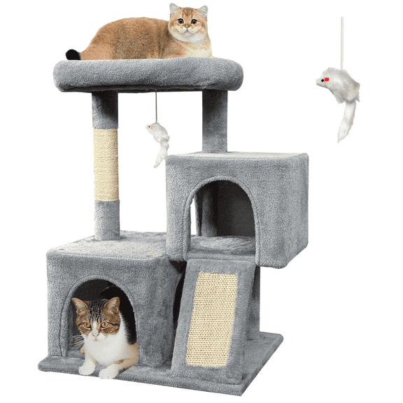 Baohe Cat Tree, Dual Condo Design, 2-Level Cat Tree with Scratching Post