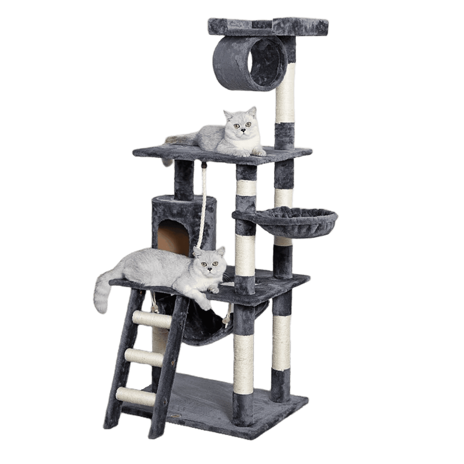 Baohe Indoor Cat Tower 62-Inch Modern Cat Tree with Widened Perch, Ideal for Big Cats & Kittens. Multi-Level Design with Scratching Posts, Tunnel, Basket & Cave Condo