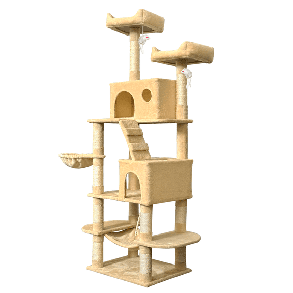 Baohe Indoor Cat Tower 70-Inch Modern Cat Tree with Widened Perch, Ideal for Big Cats & Kittens. Multi-Level Design with Scratching Posts, Tunnel, Basket & Cave Condo