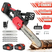BAOKALER 12 1800W Cordless Chainsaw, Handheld Electric ChainSaws with 2 x 2.0Ah Batteries & Fast Charger, 3 Chains & 2 Guide Bars, for Wood Cutting, Tree Pruning and Trimming, Red