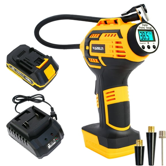 20V Cordless Tire Inflator Air Compressor,Portable Car Air Pump with Rechargeable Battery and Charger for Cars Motorcycles, Yellow