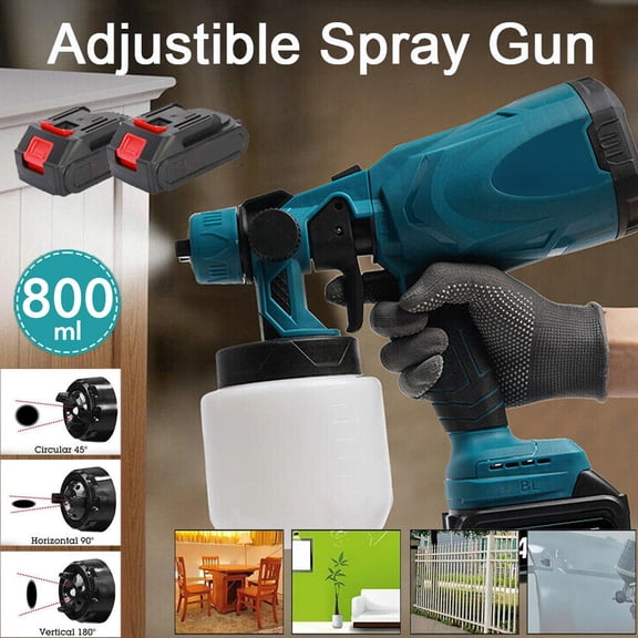 Baokaler 21V Cordless Paint Sprayer 600W High Power HVLP Electric Spray Gun Rechargeable 3 Spray Patterns 800ml Containers with 2 Battery