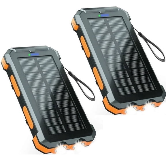 2PK Solar Power Bank, Portable Charger, 20000mAh Solar Charger with LED Flashlight, IP65 Waterproof External Backup Battery Pack Perfect for Camping, Outdoor Activities