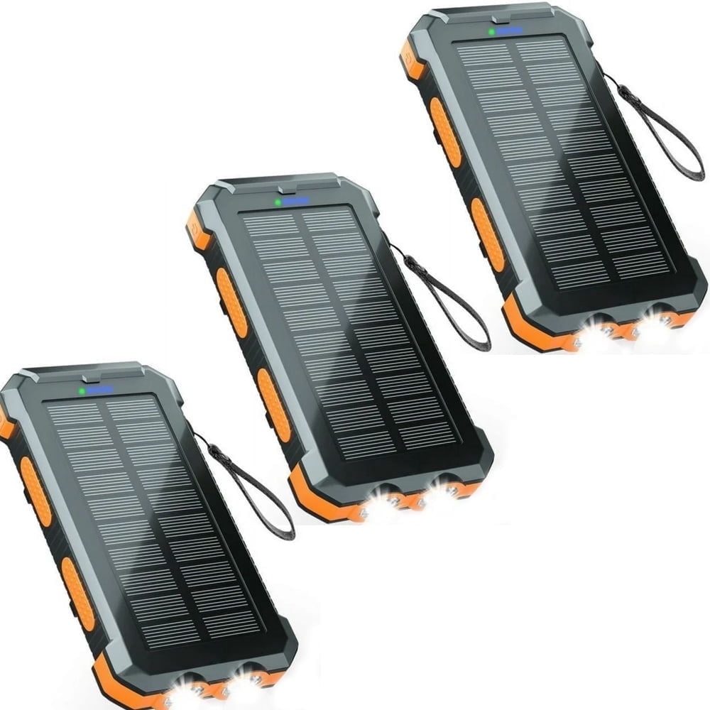 3PK Solar Power Bank, Portable Charger, 20000mAh Solar Charger with LED Flashlight, IP65 Waterproof External Backup Battery Pack Perfect for Camping, Outdoor Activities