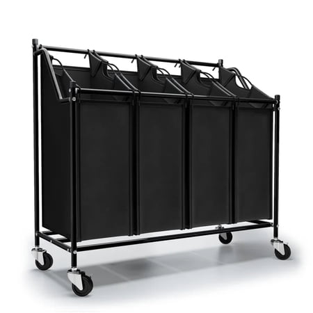 Baokaler 4 Bag Laundry Sorter Cart, Laundry Hamper Sorter with Heavy Duty Rolling Wheels and Removable Bags for Clothes Storage,Laundry Organizer Laundry Basket Laundry Clothes Hamper, Black