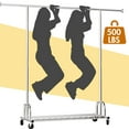 thumbnail image 1 of Baokaler 500 lbs Clothing Rack Heavy Duty Hanging Rack with Shelves Collapsible Clothes Racks on Wheels Rolling Garment Rack for Hanging Clothes Portable Adjustable, Chrome Finish, 1 of 9