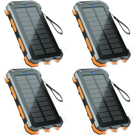 4PK Solar Power Bank, Portable Charger, 20000mAh Solar Charger with LED Flashlight, IP65 Waterproof External Backup Battery Pack Perfect for Camping, Outdoor Activities