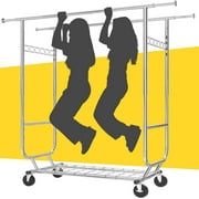 Baokaler 620 lbs Heavy Duty Garment Rack with Shelves Collapsible Clothing Racks on Wheels Rolling Clothes Rack for Hanging Clothes Portable Adjustable, Chrome Finish