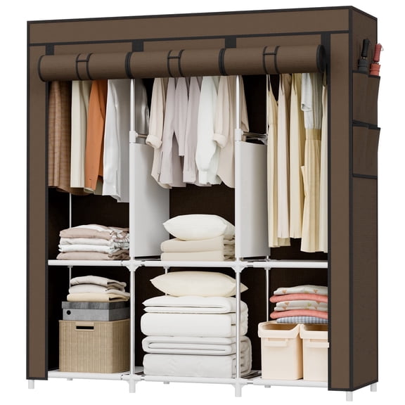 Baokaler Portable Closet with 6 Shelves, Clothes Hanging Rack with Cover, 16mm Metal Tube Frame Closet Organizer for Bedroom, Living Room, Garage, Dorm, Coffee
