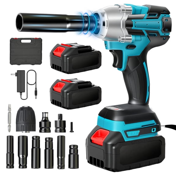 Baokaler Cordless Impact Wrench 1/2-Inch, Max Torque 740 Ft-lbs Impact Gun, High Efficiency Brushless Motor with Fast Charger and 2 Battery, 21V High Torque Power Impact Driver for Car/Mower