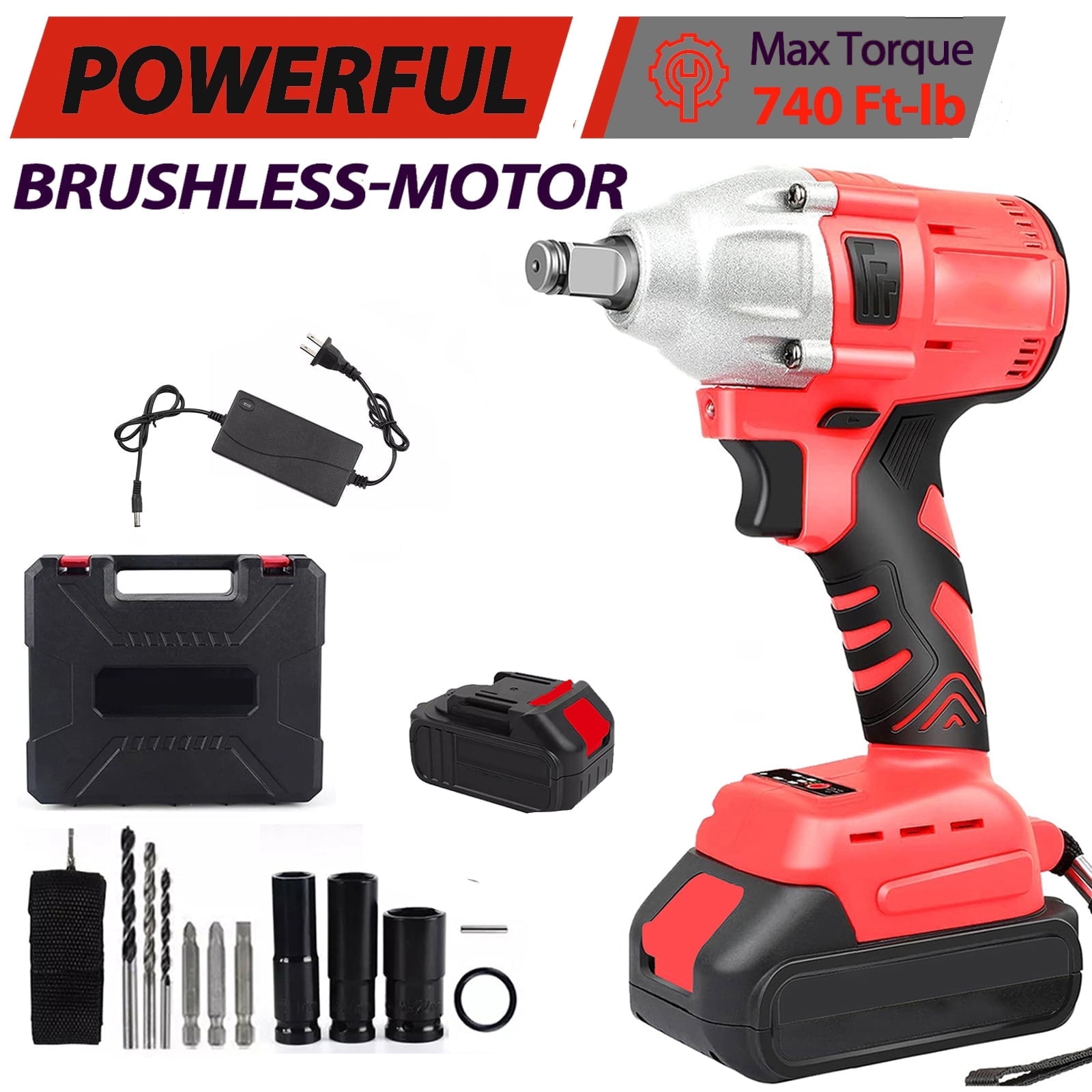 Baokaler Cordless Impact Wrench, Max Torque 740 Ft