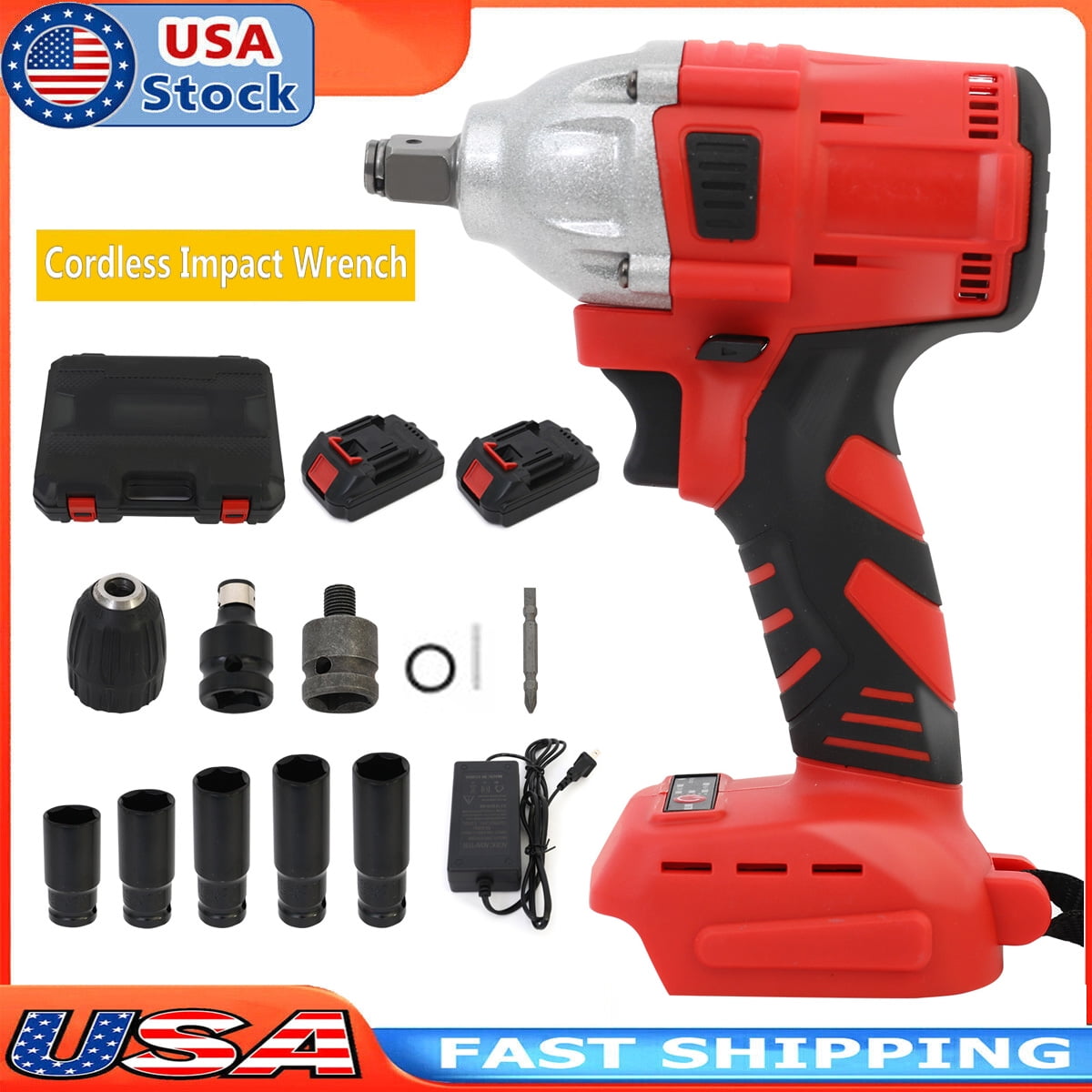 Baokaler Cordless Impact Wrench, Max Torque 740 Ft-lbs Impact Gun 1/2 inch, High Efficiency Brushless Motor with Fast Charger and 2 Battery