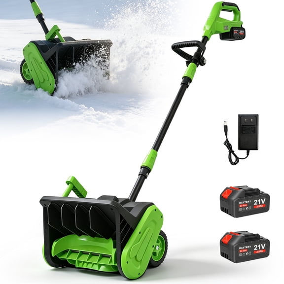 21V Cordless Snow Shovel, 13 inch Snow Blower with 2 x 4.0Ah Batteries, Durable Wheels & Adjustable Front Handle for Driveway & Sidewalks